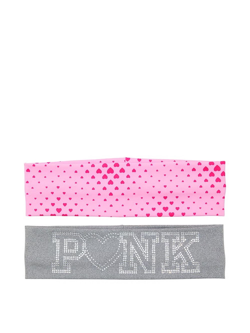 Pink Heart Print & Gray PINK Rhinestone Headbands (2 Pack)